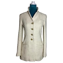 Chanel-Chanel 12A Paris-Bombay Runway Ivory Ecru Cotton Tweed Blazer Long Jacket FR 38-Beige
